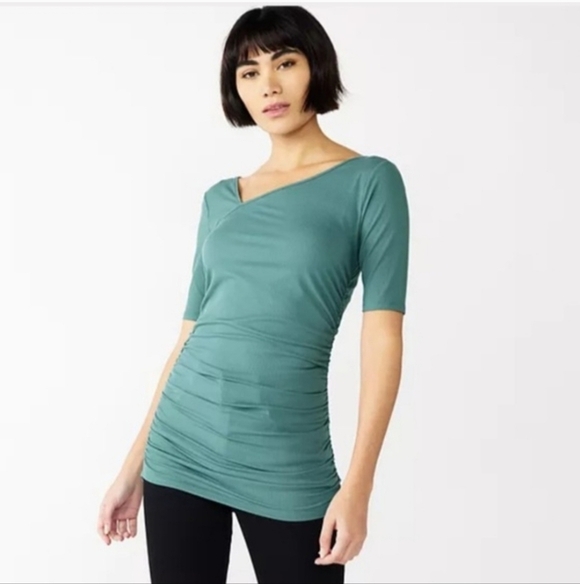 Nine West Tops - Nine West Rib Ruched Elbow Sleeve